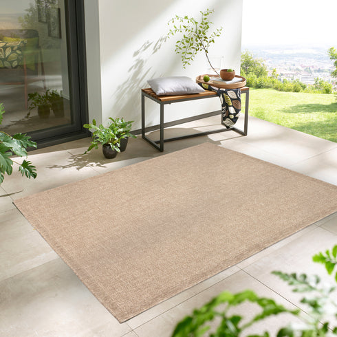 Outdoor Teppich Wetterfest in Sisal Jute Optik | Für Drinnen und Draußen | Terrasse Balkon Garten Wohnzimmer Badezimmer Küche | Fischgrät